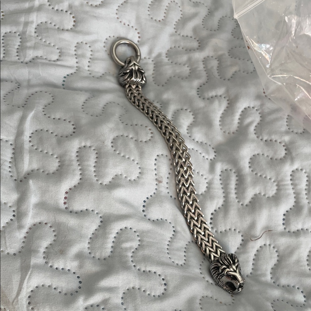Stainless Steel Silver Lion Head Bracelet